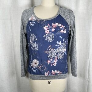 Kut From The Kloth Floral‎ Blouse Blue Grey Sleeves Lightweight Size Small Rayon